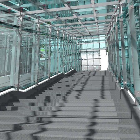 BIM model of a pedestrian crosswalk made of glass and steel for presentation to the customer and contractor. Steel detailing. 3D rendering.の写真素材