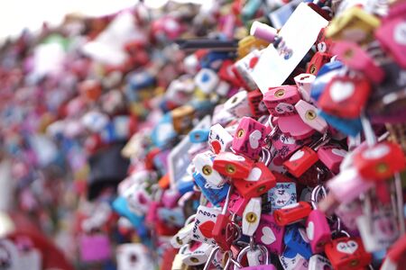 The bridge is full of keys of love at Namsan Seoul tower,Korea