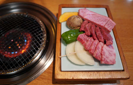 Close up of japan beef in japanese restuarant at takayama japan.の写真素材