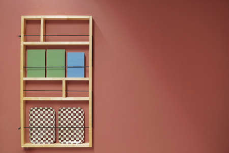 Room with the shelf on pastel colour wallpaper.の写真素材