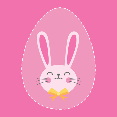 Cute baby white easter rabbit in egg hunter on pink background for icon Symbol celebrate holiday invitation greeting card cartoon vector illustrationのイラスト素材