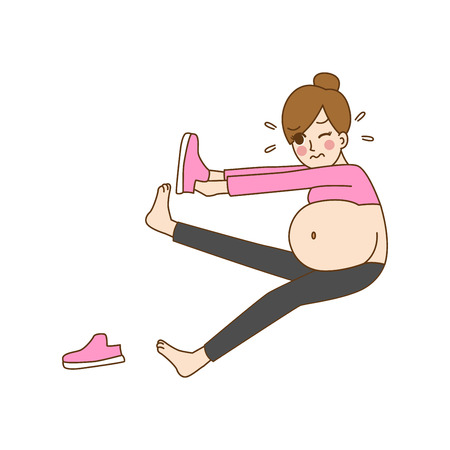 Pregnant women, cute cartoon character having a baby birth,mom, kid, family care concept, outline cartoon vector illustration.のイラスト素材