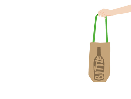 Thank you for not using Plastic Bags, People hold hand paper bag, cloth bag, No Plastic Bag Concept, save world, protect animals flat design vector.のイラスト素材