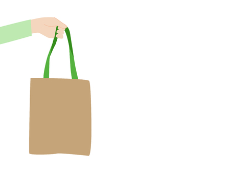 Thank you for not using Plastic Bags, People hold hand paper bag, cloth bag, No Plastic Bag Concept, save world, protect animals flat design vector.のイラスト素材