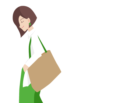 Thank you for not using Plastic Bags, People hold hand paper bag, cloth bag, No Plastic Bag Concept, save world, protect animals flat design vector.のイラスト素材