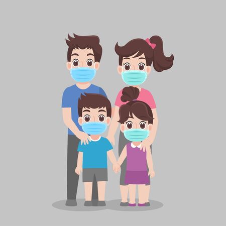 Family wearing protective Medical mask for prevent virus   Covid-19.Corona virus, People wearing a surgical mask. Health care conceptのイラスト素材