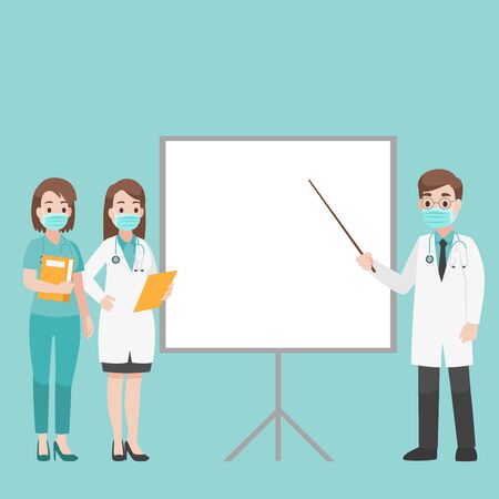 Set of Doctors Character wearing protective Medical mask for prevent Corona Virus, people wearing a surgical mask. Health care concept. character pose front side turn around.のイラスト素材