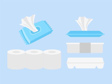 Donations Sharing campaign Rice box, wet Tissue and toilet Tissue.のイラスト素材