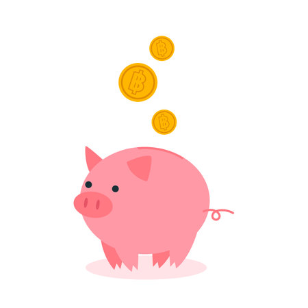 Piggy bank icon with coins. Saving, investment in the future, or saving money concept. Vector illustration cartoon.のイラスト素材