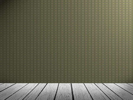 Empty a Interior of vintage room without ceiling from gray grunge stone wall and old wood floor ...