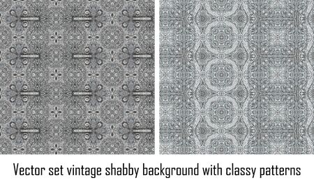 set seamless vintage delicate colored wallpaper. Geometric or floral pattern on paper texture in grunge style.のイラスト素材
