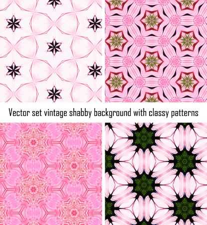set seamless vintage delicate colored wallpaper. Geometric or floral pattern on paper texture in grunge style.のイラスト素材