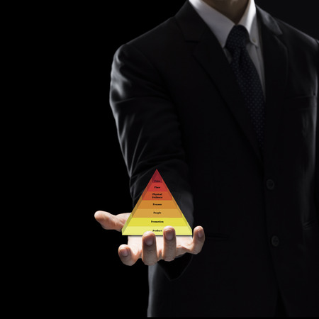 business man holding info graphic. concept business strategyの写真素材