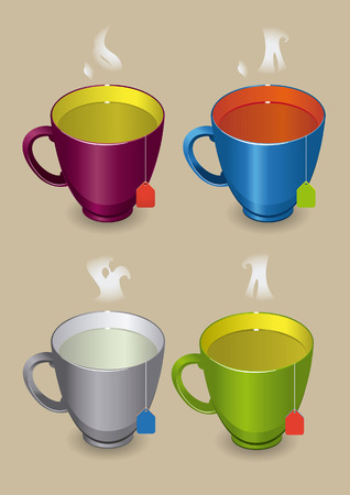 Set of tea cups in different colors.のイラスト素材