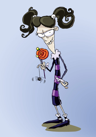 Creepy girl with her pet spiderのイラスト素材