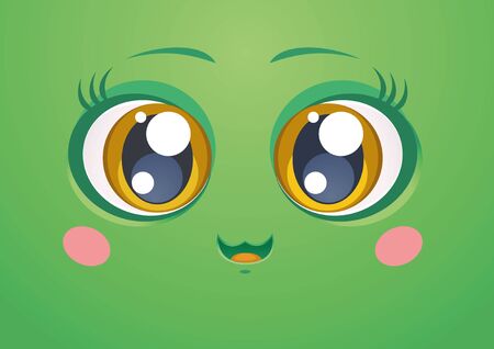 Kawaii Cute Green Like Leaf Faceのイラスト素材