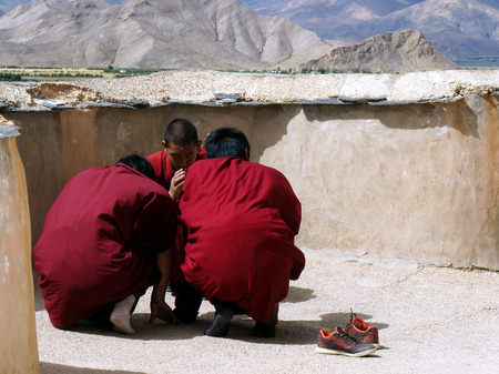 Tibet  Buddhism  Young monks mantra on the site stupaのeditorial素材
