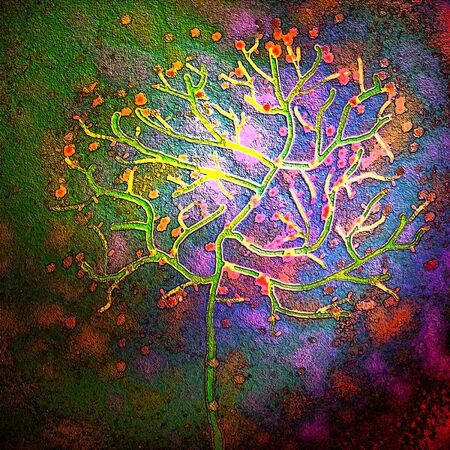  		Abstract image of the tree in the spring against fantastic picture of heaven