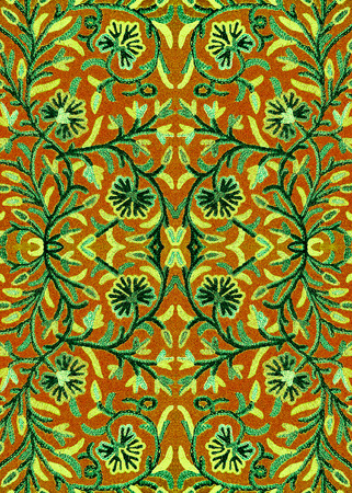 Bright embroidered bedspread with floral Oriental patternの写真素材