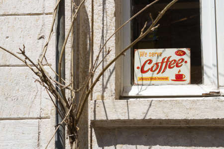 We serve coffee signの写真素材