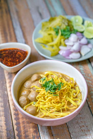 Northern Thai Noodle Curry SoupKhao Sawy or Khao Soi.The manner of the people of north Thailand.の写真素材