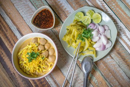 Northern Thai Noodle Curry SoupKhao Sawy or Khao Soi.The manner of the people of north Thailand.の写真素材