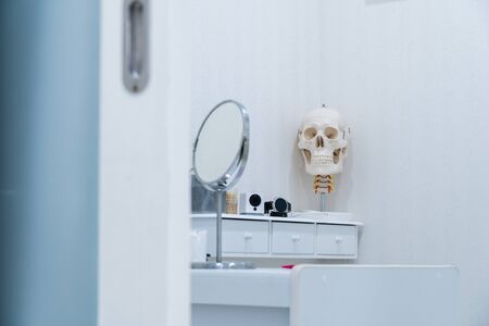 skull model in Examination room,doctor room equipment concept.の写真素材