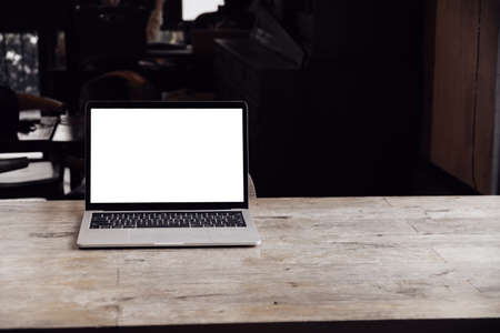 Blank screen laptop computer and Working with mobile device screen templateの写真素材