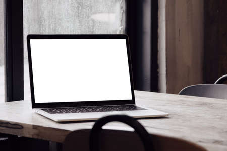 Blank screen laptop computer and Working with mobile device screen templateの写真素材