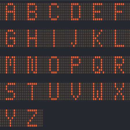 Digital Letters a-z, Led orange color and a dark background, Vector illustrationのイラスト素材