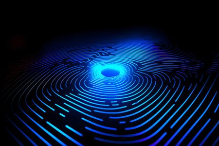 fingerprint in button scan technology laser scan line digital element blue neon, Generated AIの素材