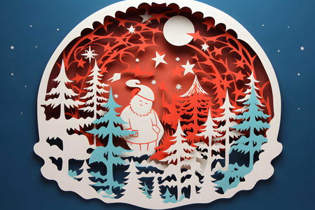 christmas papercut style, santa claus, snow, tree, star, Generated AIの素材