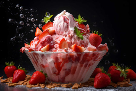 Ice cream with strawberries bingsu, Generated AIの素材