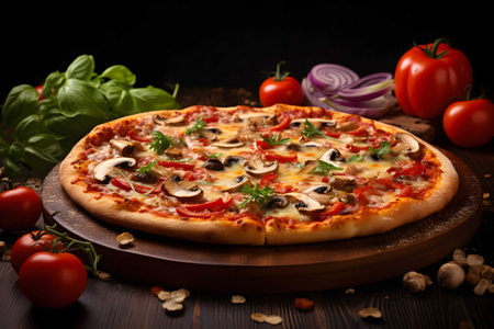 sliced mushroom and vegetables pizza, Generated AIの素材