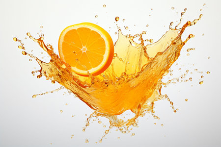 orange juice splash effect on plain white background, Generated AIの素材