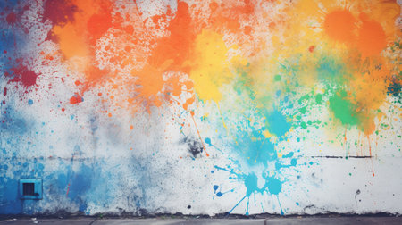 spray painting concrete wall stain vibrant bright color, Generated AIの素材