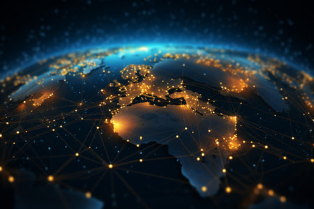technology background global network technology line and digital world share, Generated AIの素材