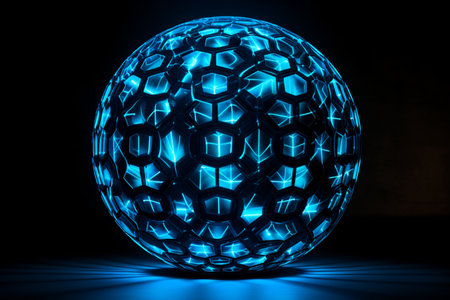 digital element hive pattern wrap earth sphere with blue neon, Generated AIの素材