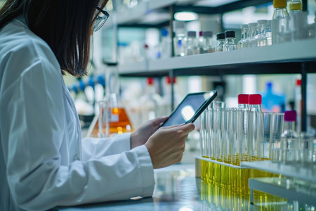 Female scientist using tablet in the laboratory,Laboratory research concept, science background, Generated AIの素材