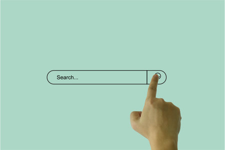 hand click searching browsing internet page on computer touch screen. Concept with copy spaceの写真素材