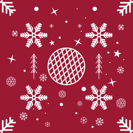 White Snowflakes and ornamented bauble Seamless Pattern on red background for Christmas and New...