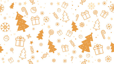 Golden Christmas tree and Snowflake Seamless Pattern for Christmas and New Year. texture clothing scarf decorationのイラスト素材