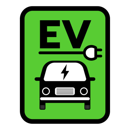 EV Charging electric car with plug icon, Electric vehicle parking and charging station sign. vector illustrationのイラスト素材