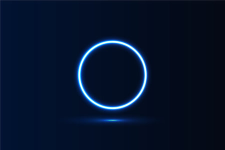 Neon Glow blue light geometric shape circle and shadow. Vector illustrationのイラスト素材