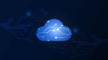 Data Cloud storage technology on circuit board futuristic, server room and equipment for internet...