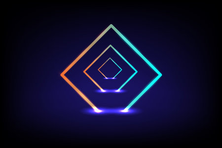 Neon blue digital square frame on a dark blue background, connectivity high tech and futuristic network concept, vector illustrationのイラスト素材