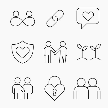 Minimalist Outline Icons Representing Friendship and Loyalty Ideal for UI UX, social apps and relationship themed designs, vector illustrationのイラスト素材