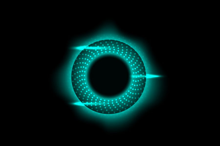 Abstract glowing ring with circular dotted pattern and light streaks, representing futuristic technology or energy flow, vector illustrationのイラスト素材