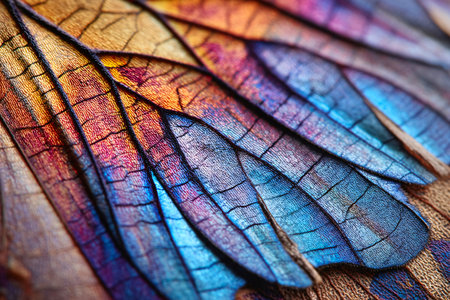 macro view of butterfly wings echoing mountain textures in surreal compositionの素材