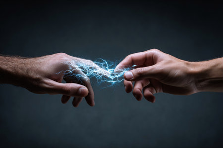 concept of energy transfer between people through touch, metaphoric aid and empathyの素材